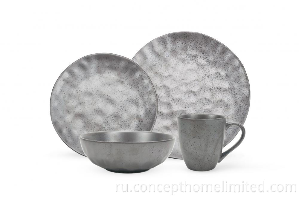 Reactive Glazed Stoneware Dinner Set In Black Matt Finished Ch22067 G12 1